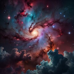 Wall Mural - vibrant galaxy with colorful nebula clouds and bright stars