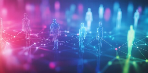 Fototapete - Colorful paper people connected by lines