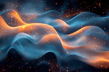 Wall Mural - swirling patterns of blue and orange light creating an abstract digital landscape