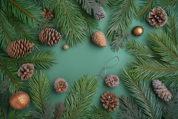 Wall Mural - Composition with fir branches and Christmas decorations