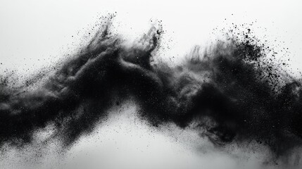 Canvas Print - Abstract black powder explosion creating dynamic splatter effect against a clean white background for artistic and design applications