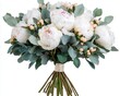 © Creator88 - Elegant bouquet of white peonies and dusty miller, isolated to highlight its sophisticated charm