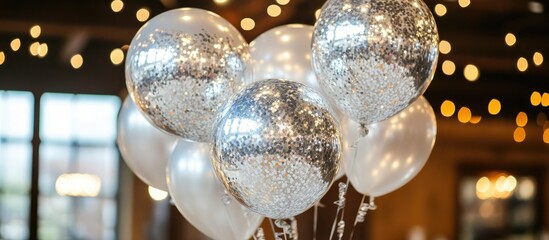 Canvas Print - Elegant balloons in silver and white hues with sparkling accents perfect for celebrations and festive decor settings.