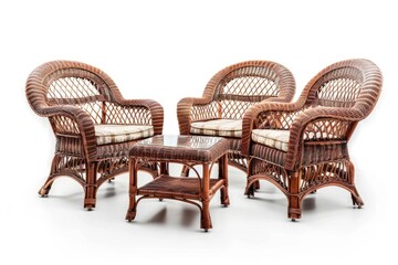 Wall Mural - set of luxury wicker furniture isolated on white background