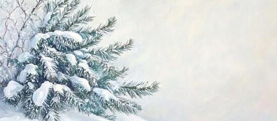 Aufkleber - Winter pine branches draped in snow creating a serene snowy landscape showcasing the beauty of the cold winter season