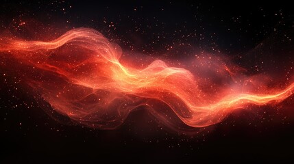 Fototapete - Abstract red smoke wave on black background with sparkling elements for a dramatic and artistic visual effect.