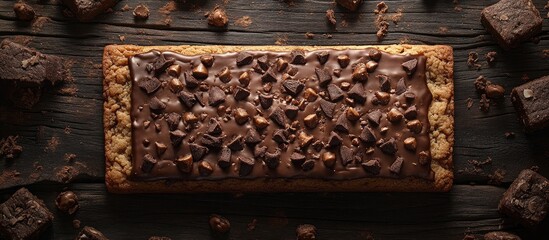 Canvas Print - Delicious chocolate cookie dessert bar on rustic wooden background perfect for celebrations and special occasions closeup view