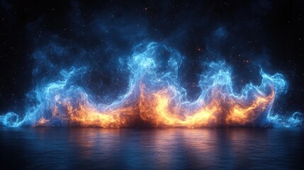 Fototapete - Vibrant blue and orange flames creating a mesmerizing abstract fire display on a dark background showcasing dynamic energy and movement.