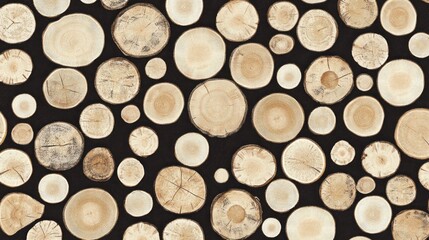 Poster - Wooden tree rings background in various sizes displaying natural textures and patterns of tree logs on dark surface