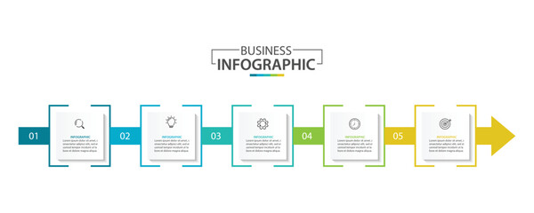 Poster - 5 process infographic arrows design template. Strategy and Business presentation. Vector illustration.