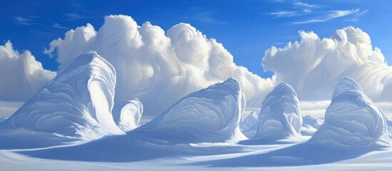 Aufkleber - Stunning winter landscape with snow-covered mountains and sculptural formations under a clear blue sky showcasing nature's beauty and serenity