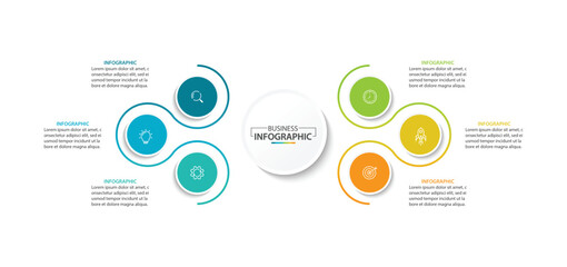 Wall Mural - vector infographic label design with circle infographic template design and 6 options or steps.