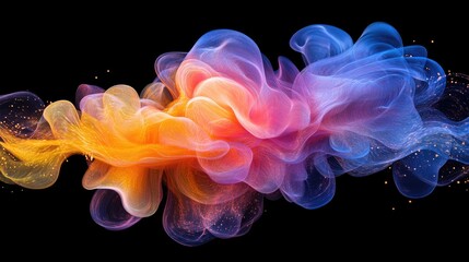Leinwandbilder - Colorful abstract water splash flowing gracefully on a black background creating a vibrant and artistic visual effect.