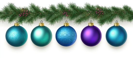 Aufkleber - Colorful Christmas ornaments and fir tree branches isolated on white background for holiday decorations and festive celebrations.