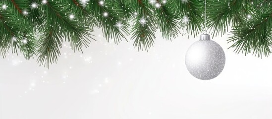 Aufkleber - Christmas tree branches adorned with a glittering glass bauble against a softly glowing background for festive holiday decor