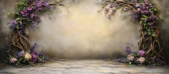 Aufkleber - Spring floral border backdrop with vibrant blooms and soft hazy background ideal for artistic and creative photography sessions.