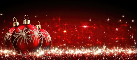 Aufkleber - Festive red and gold Christmas ornaments with sparkling lights creating a warm holiday background for seasonal celebrations and decorations