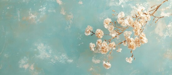 Aufkleber - Top view of delicate carnation flowers against a soft blue background with ample copy space for elegant design projects or advertisements