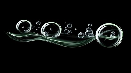 Poster - Bubbles rising in dark water surface creating an elegant liquid backdrop with green hues and smooth wave designs for visual effects