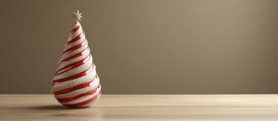 Aufkleber - Candy cane shaped Christmas tree on a wooden table with neutral background and ample copy space for holiday themed designs and promotions
