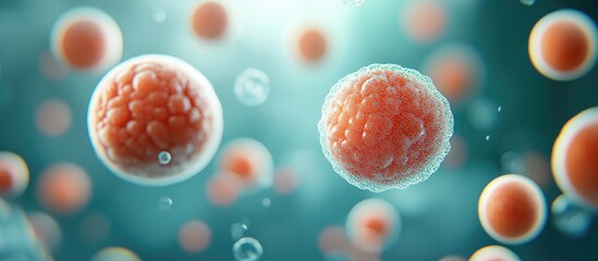 Fototapete - Abstract colorful bokeh background with defocused circular shapes representing cells or microorganisms in a vibrant shimmering atmosphere