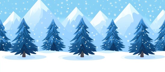 Aufkleber - Winter landscape with snowy fir trees and majestic mountains under a clear blue sky showcasing the beauty of nature's winter season