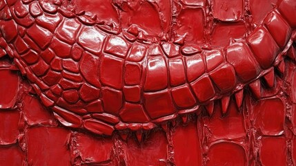 Leinwandbilder - Closeup view of textured red leather surface with crocodile pattern and glossy finish perfect for fashion and interior design concepts