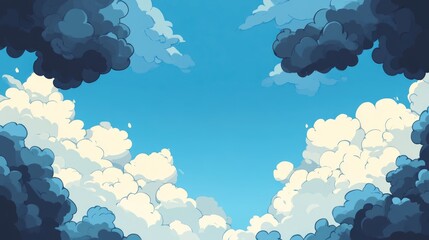 Aufkleber - Cloudy sky background with vibrant blue hues and fluffy white clouds creating a serene and peaceful atmosphere for creative designs.