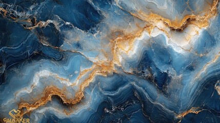 Aufkleber - Elegant Blue Marble Pattern with Golden Veins for Luxurious Interior Design Inspirations