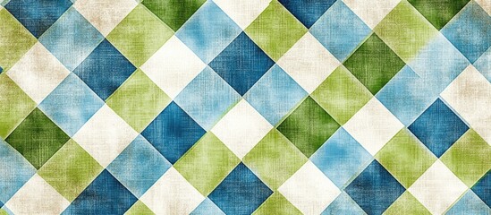Leinwandbilder - Checkered background texture in blue, green, and white hues ideal for creative design projects and digital artwork applications