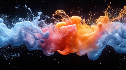 Aufkleber - Vibrant abstract color splash flowing against a dark background creating a visually striking artistic effect