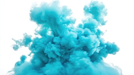 Fototapete - Vibrant blue smoke swirling against a clean white background creating a dynamic and artistic visual effect.