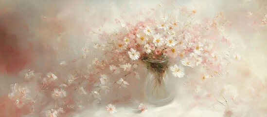 Aufkleber - Delicate spring flower arrangement in a soft vase on a light table setting creating a serene and charming atmosphere for decor