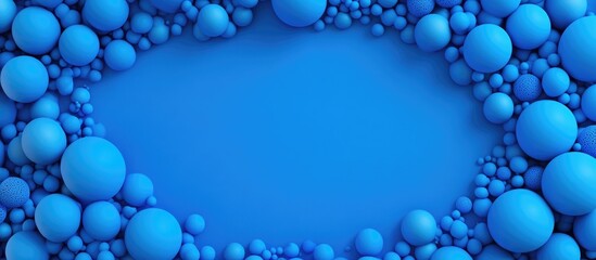 Poster - Blue spherical border design on a solid blue background for modern visual compositions and creative projects