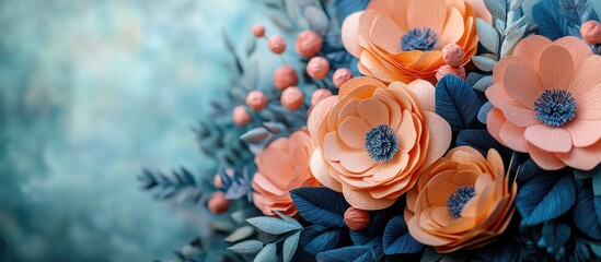Aufkleber - Bouquet of handcrafted colored paper flowers with soft focus background showcasing a delicate floral arrangement in vibrant hues.