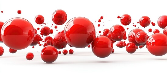 Poster - Red spheres in dynamic motion on a clean white background creating an artistic and modern visual composition for design projects.
