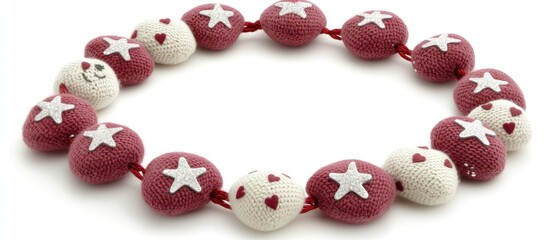 Aufkleber - Handmade soft toys and star ornaments in a festive circle arrangement for a cozy Christmas greeting card on a white background