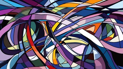 Fototapete - Colorful abstract design showcasing an intricate pattern of vibrant curves and lines in a harmonious blend of hues