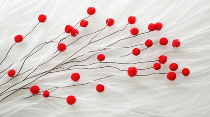 Poster - Festive red berries on spruce branches arranged on soft white grass background for a stylish Christmas decoration concept