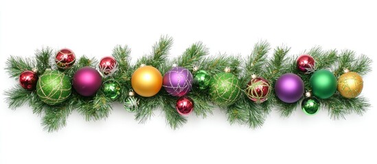 Aufkleber - Vibrant Christmas tree garland featuring colorful ornaments and lush pine branches for festive holiday decor