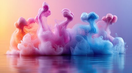Fototapete - Colorful ink swirling in water creating abstract patterns with vibrant pink and blue hues against a soft gradient background
