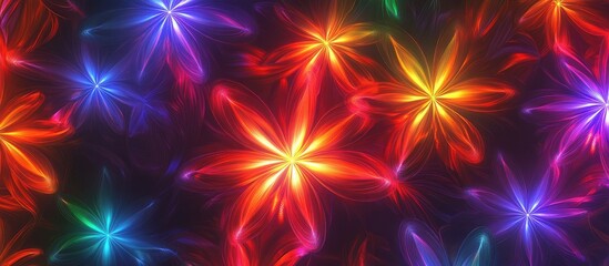 Leinwandbilder - Vibrant abstract pattern of colorful fireworks resembling blooming flowers against a dark background for festive celebration themes