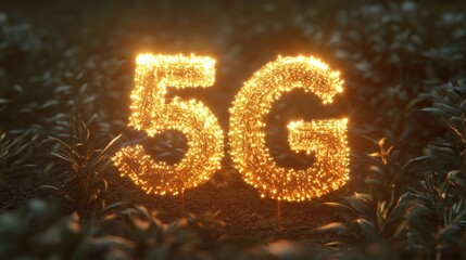 Poster - 5G connectivity symbolized by illuminated numbers in a vibrant landscape showcasing the future of high-speed telecommunication networks