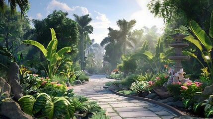 Wall Mural - a serene botanical garden filled with exotic plants and tranquil paths