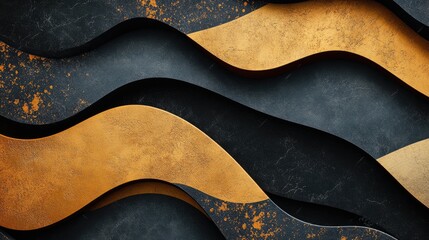 Poster - Abstract wavy texture background with golden and black colors creating a seamless modern design ideal for creative projects and wallpapers