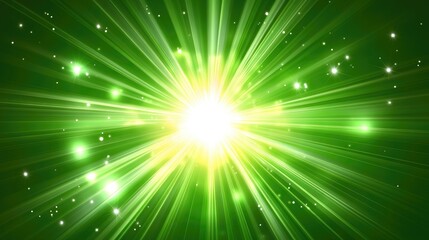 Fototapete - Vibrant green abstract background with radiant light bursts and soft glow effects for artistic and promotional designs