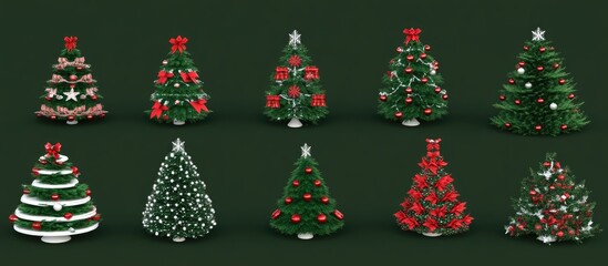Aufkleber - Colorful Christmas tree decorations and festive ornaments set on a dark green background for holiday party themes and celebrations.