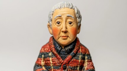 Aufkleber - Ceramic figurine of an elderly man in close-up showcasing intricate details against a clean white background for artistic display.