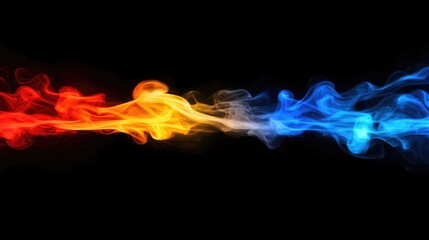 Fototapete - Vibrant flowing smoke in red yellow and blue against a black background creating an abstract artistic backdrop for various creative projects