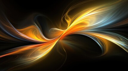 Fototapete - Abstract vibrant waves in orange and yellow tones on a black background symbolizing creativity and dynamic energy for modern design applications
